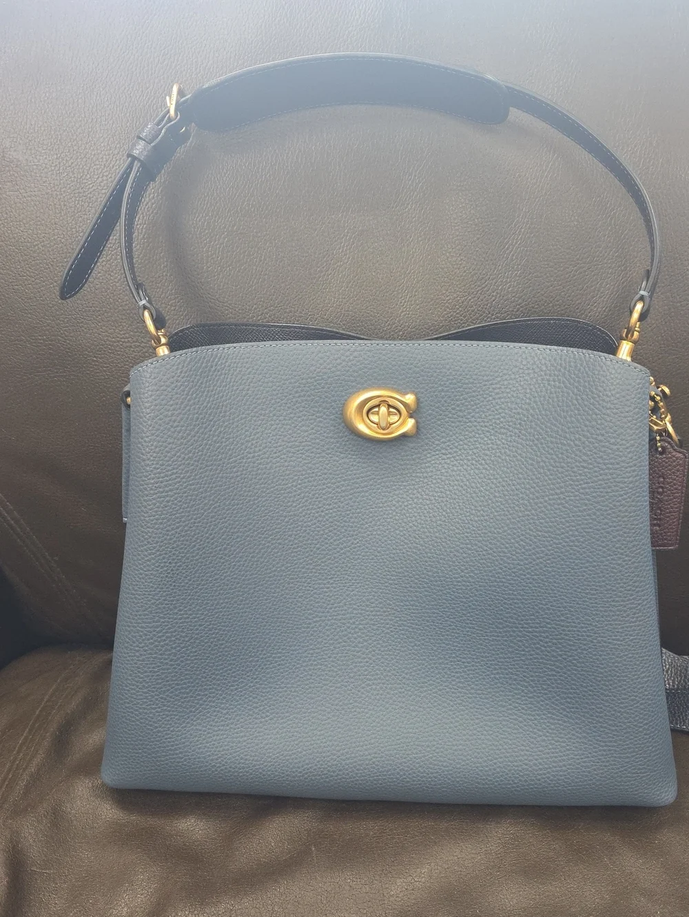 Coach Blue Pebbled Leather Shoulder Bag with Gold Hardware